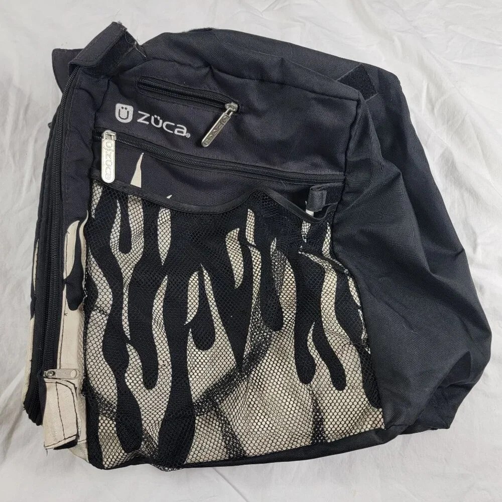 Zuca Black White Flame Design Insert Bag With Mesh Pockets Travel Carry On